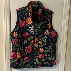 Lands' End Floral Print Vest with Pink and Orange Accents